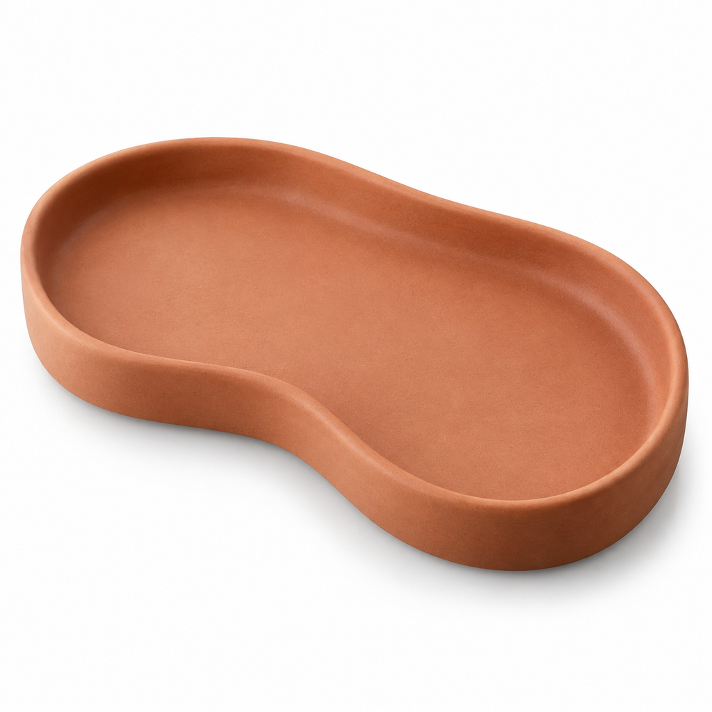 Terracotta Ceramic Key Tray with Curved Outline