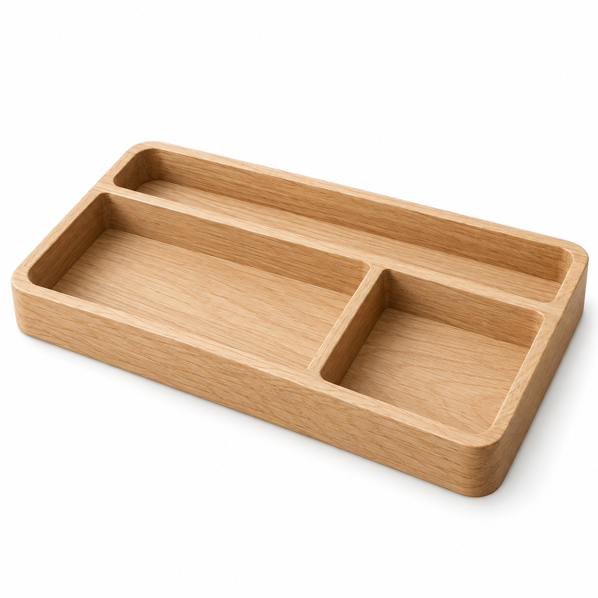 Oak Desk Organizer Tray with Three Compartments