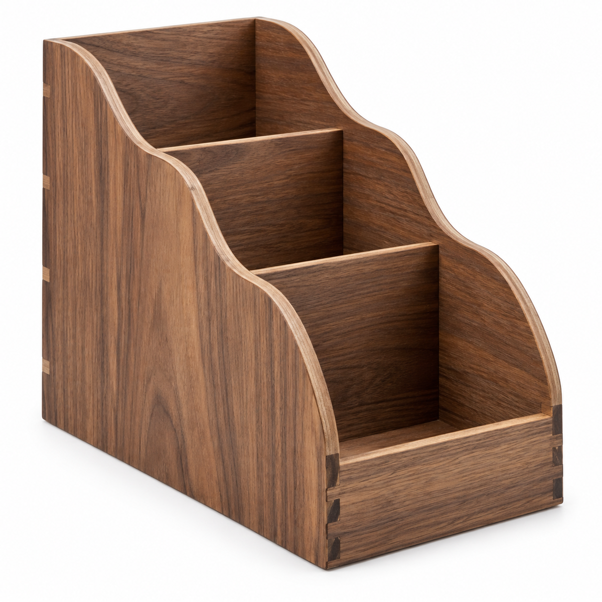 Walnut Desktop File Organizer with Three Upright Slots