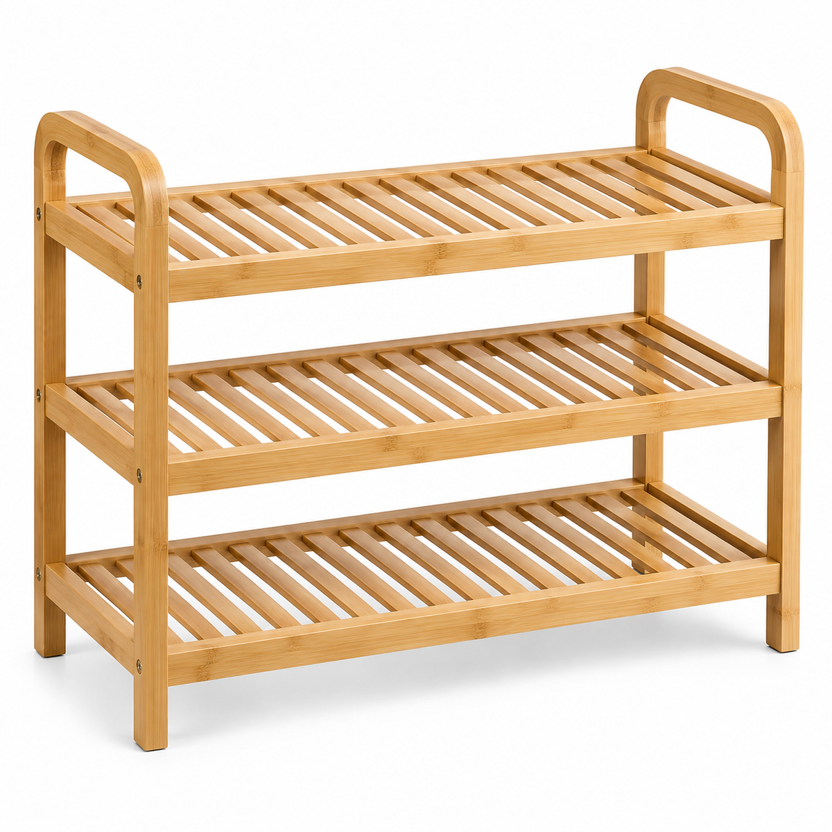 Bamboo Three-Tier Shoe Rack with Rounded Side Frames