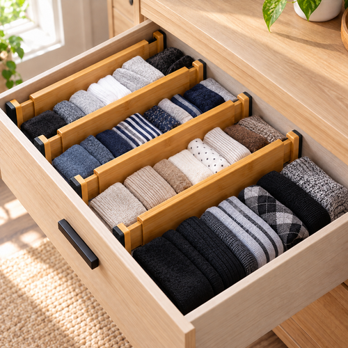 Bamboo Adjustable Drawer Dividers, Set of 4