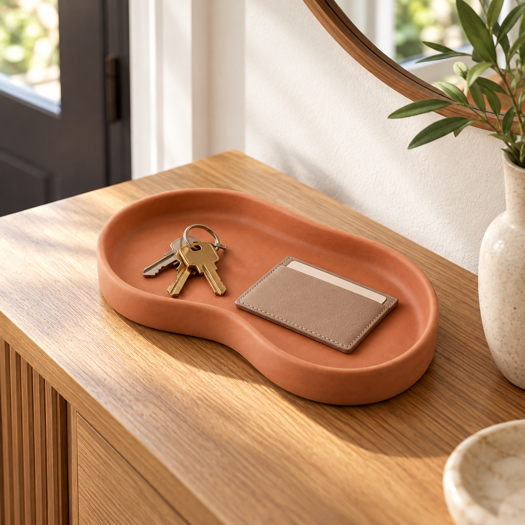 Terracotta Ceramic Key Tray with Curved Outline