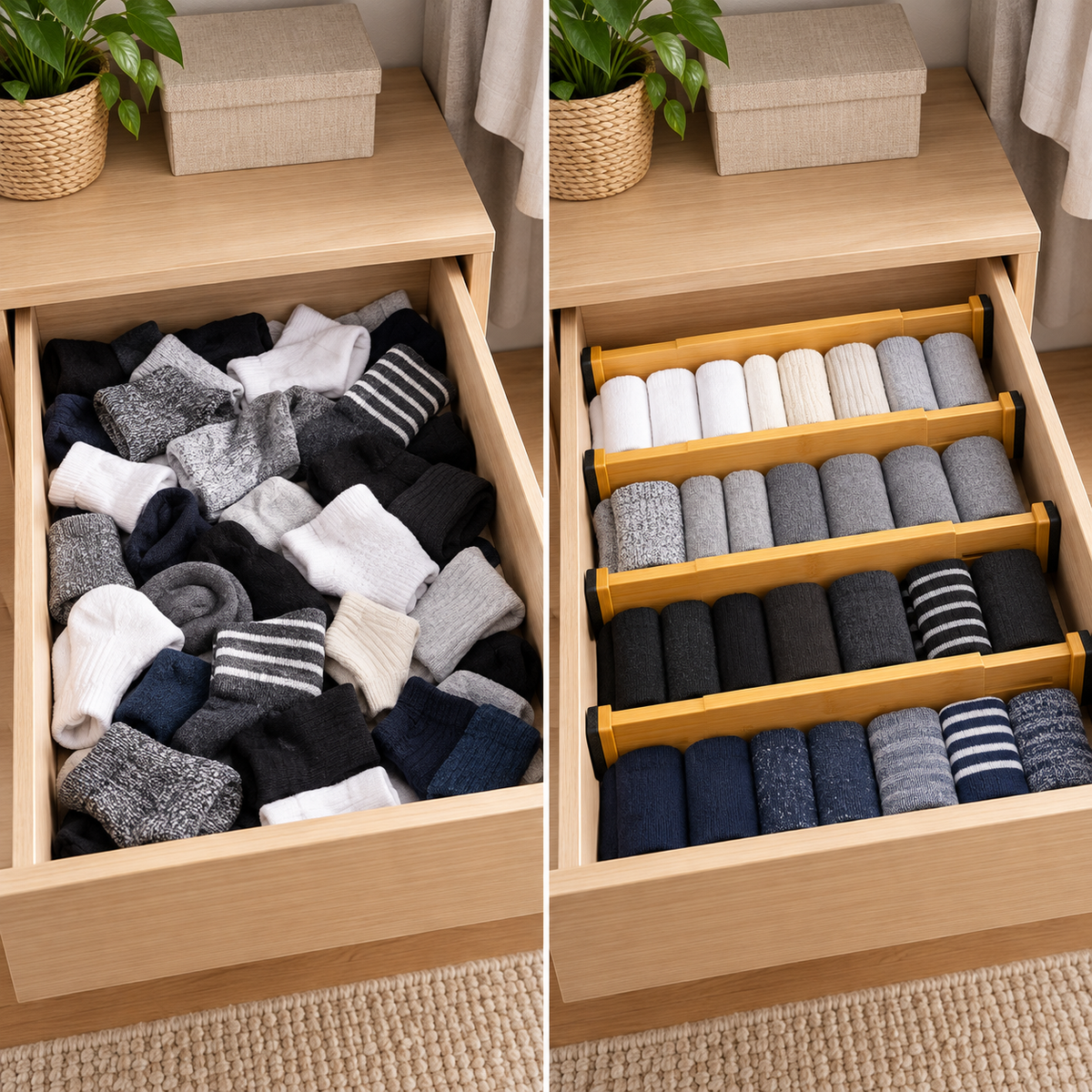 Bamboo Adjustable Drawer Dividers, Set of 4