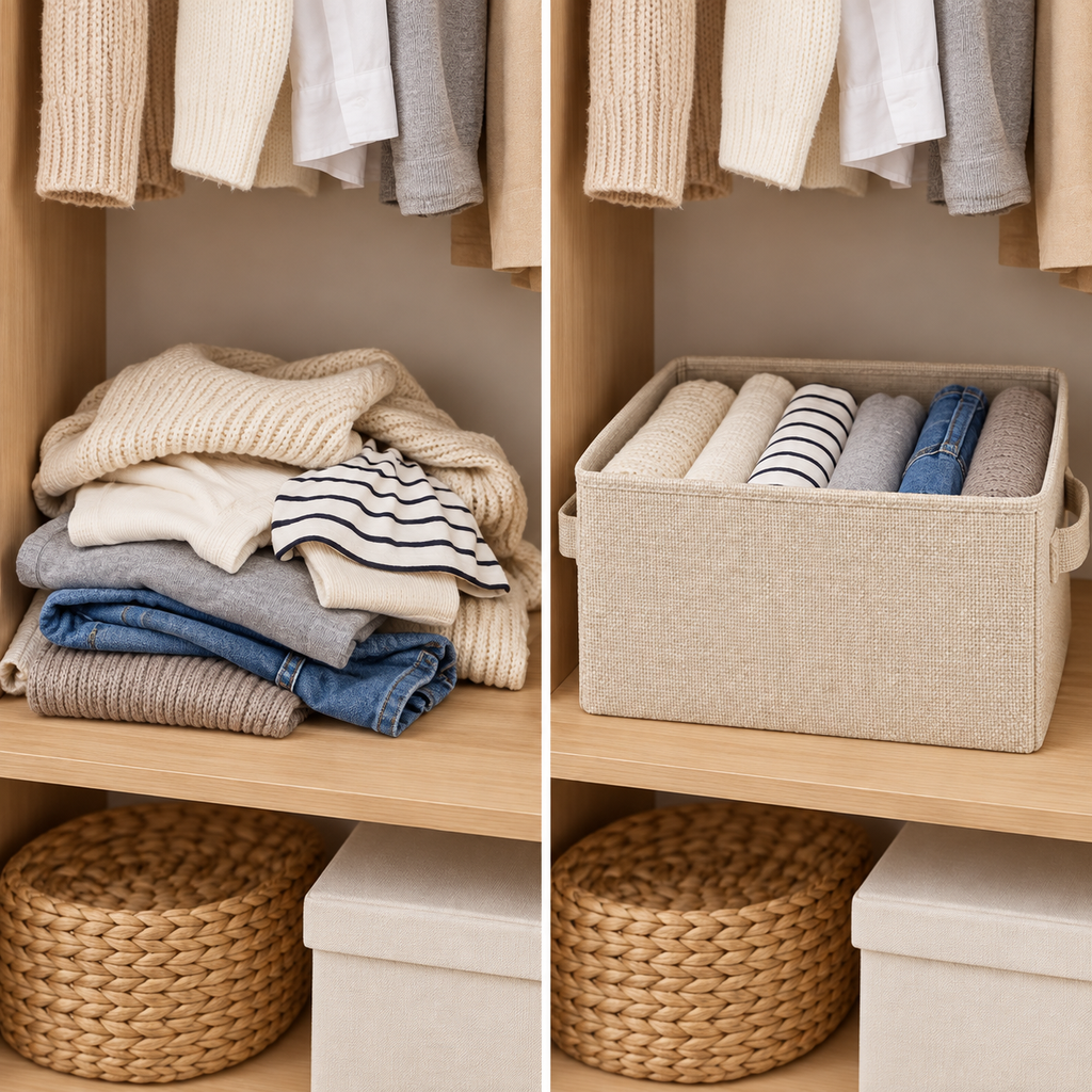 Oatmeal Fabric Storage Bin with Side Handles