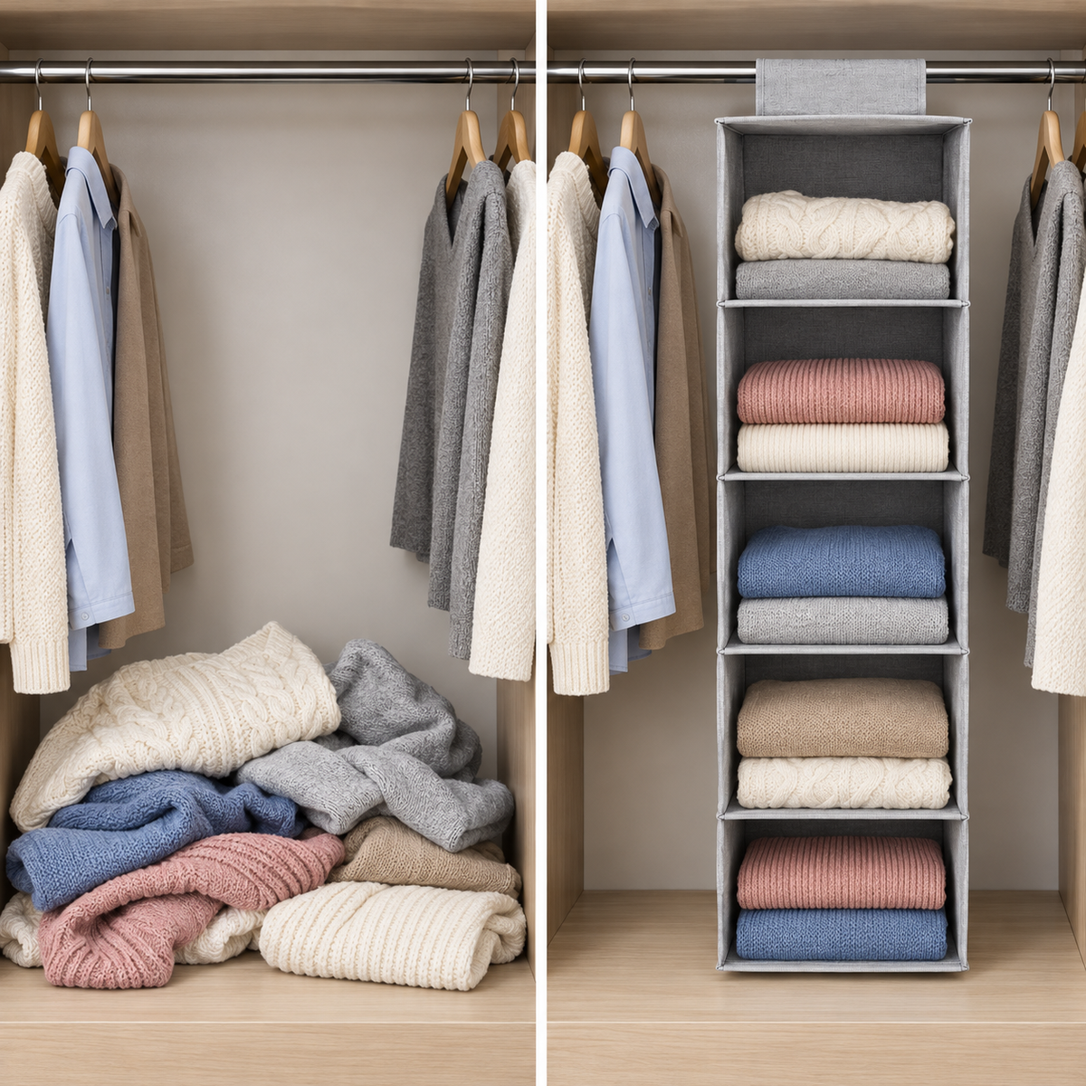 Gray Five-Shelf Hanging Closet Organizer