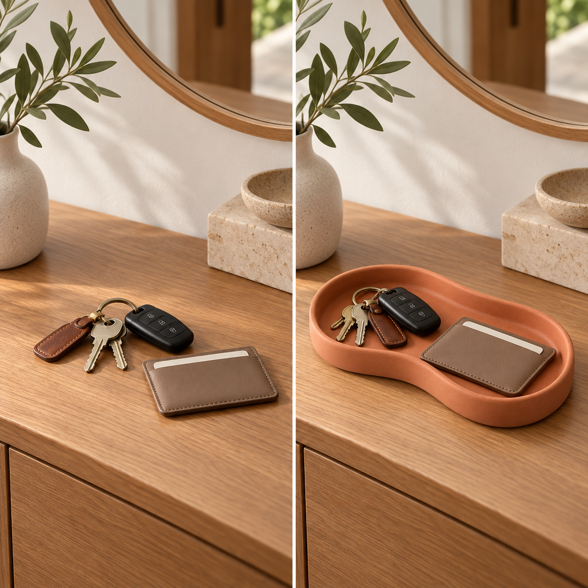 Terracotta Ceramic Key Tray with Curved Outline
