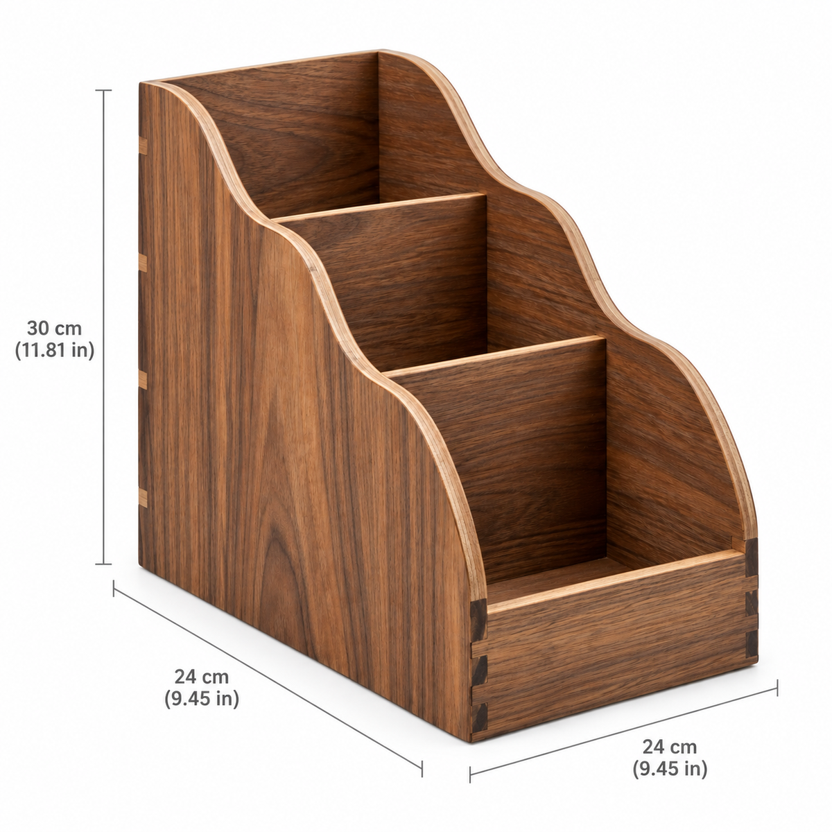 Walnut Desktop File Organizer with Three Upright Slots