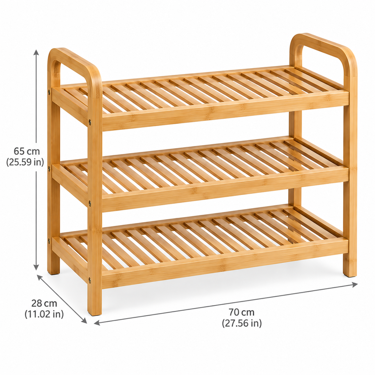 Bamboo Three-Tier Shoe Rack with Rounded Side Frames