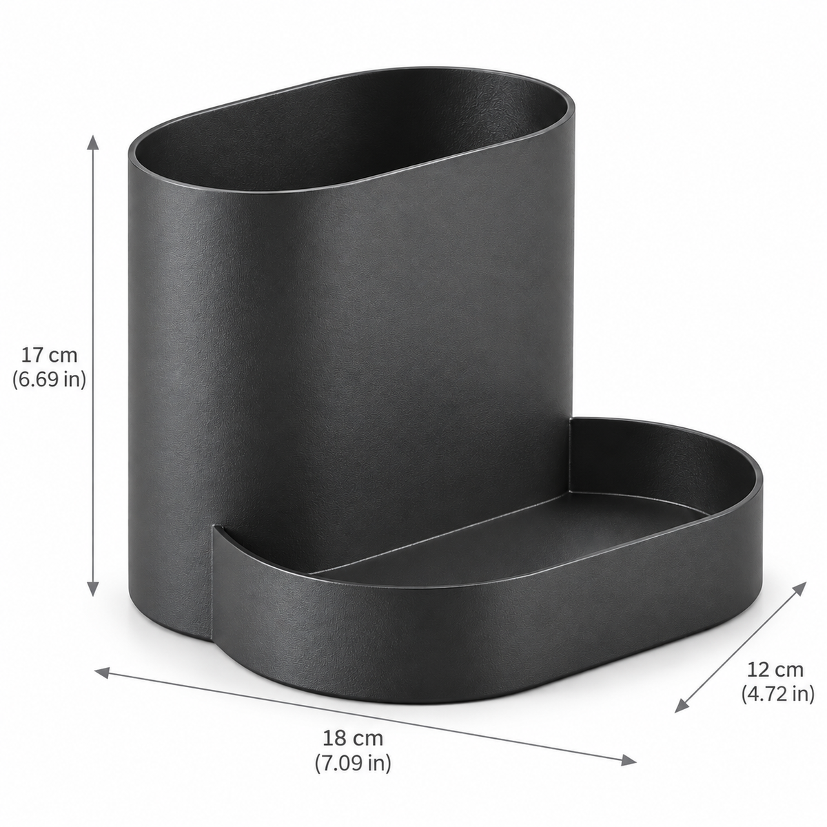 Charcoal Steel Pen Holder with Front Storage Tray