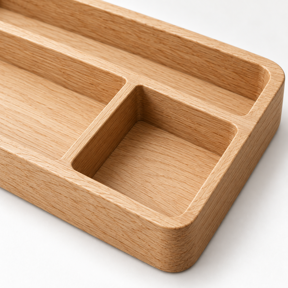 Oak Desk Organizer Tray with Three Compartments