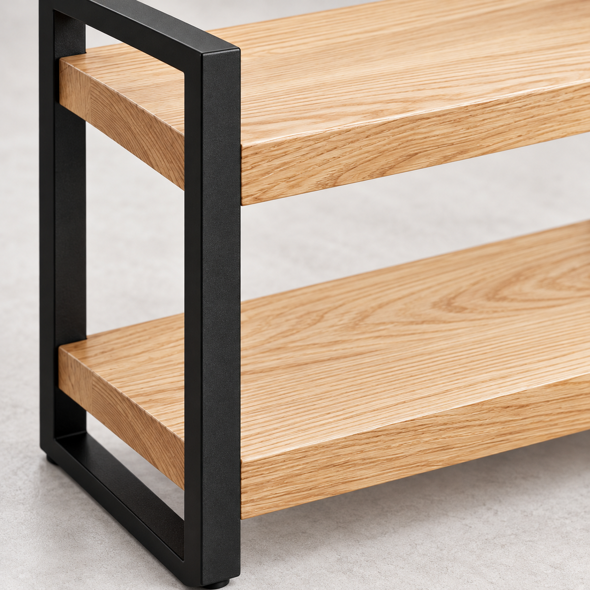 Ash Wood and Black Steel Two-Tier Entryway Shelf