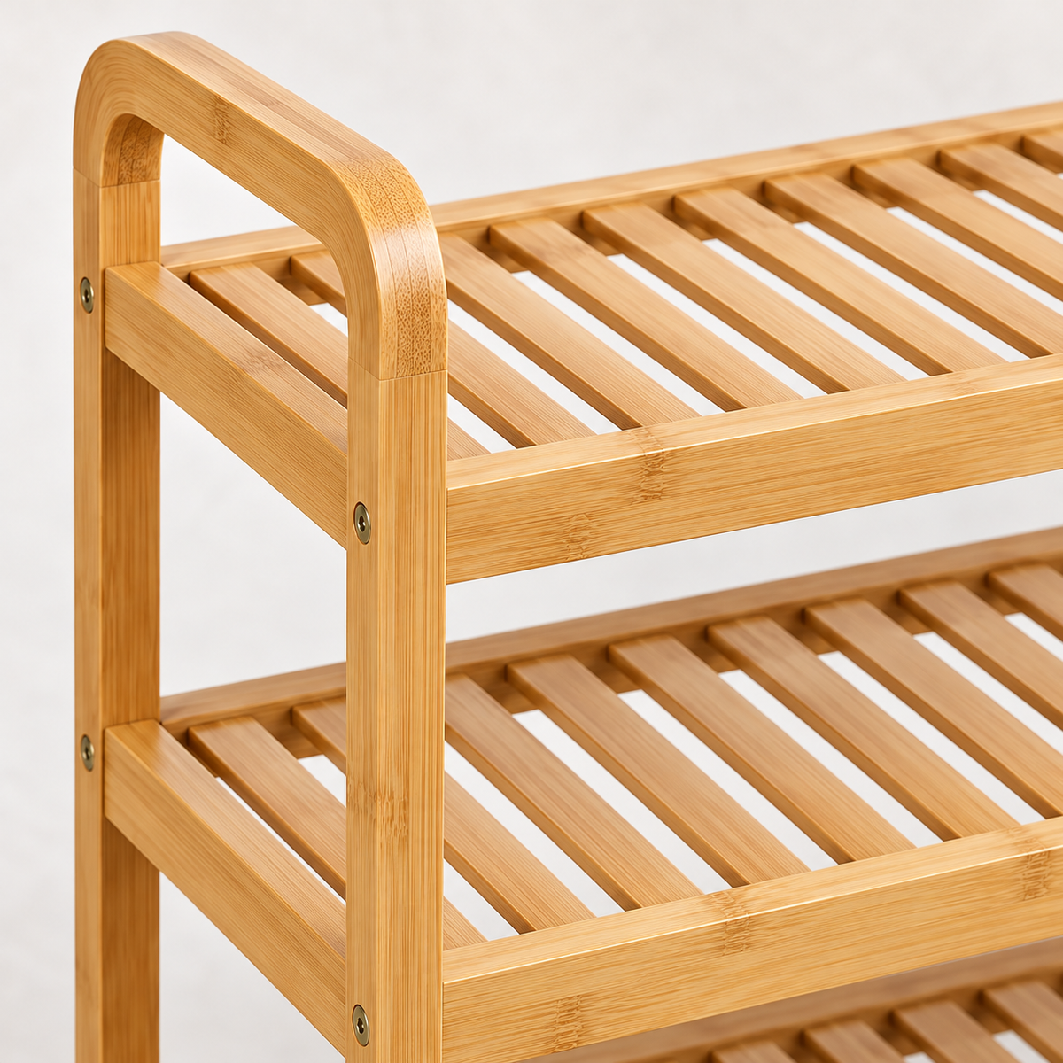 Bamboo Three-Tier Shoe Rack with Rounded Side Frames
