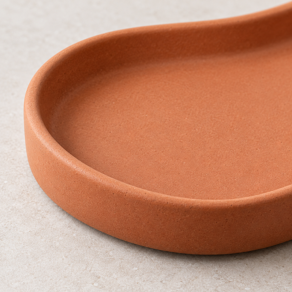 Terracotta Ceramic Key Tray with Curved Outline