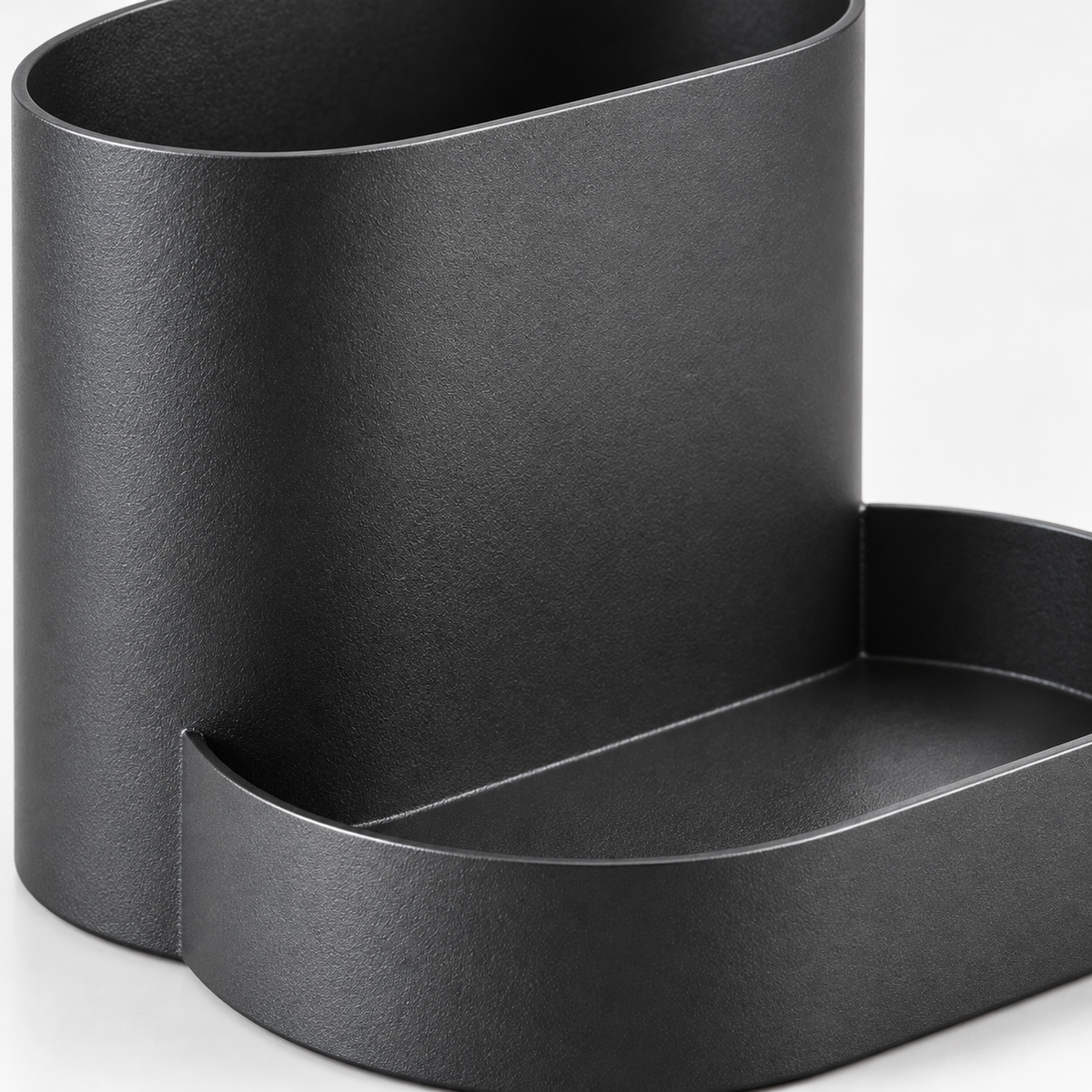 Charcoal Steel Pen Holder with Front Storage Tray